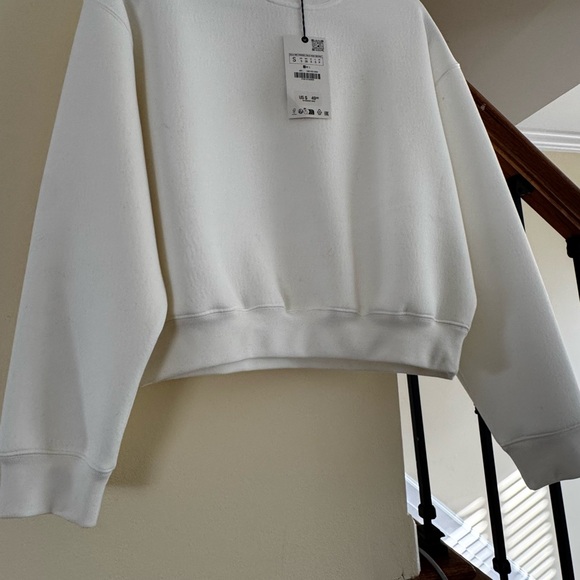 Zara Off-White Ribbed Collar Top - Picture 2 of 6